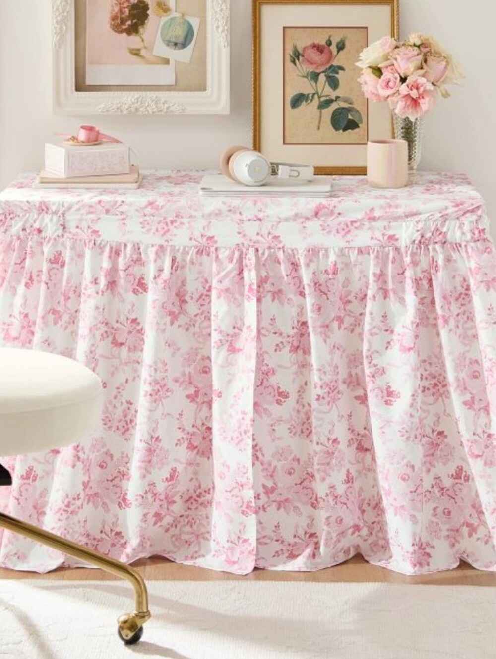 LOVE SHACK FANCY Pottery Barn Garden Damask Desk Skirt Vanity Dorm 42 x 24 x 48